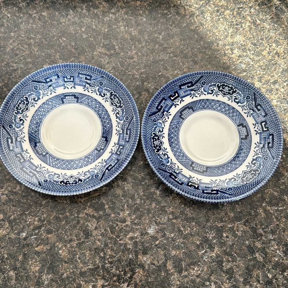 (2) Churchill blue willow saucers